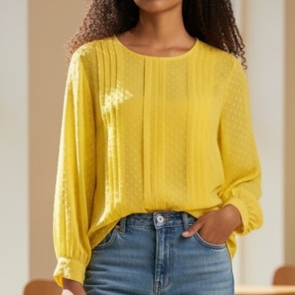 Ava & Viv Sulphur Yellow Pintucked Blouse, 1X/14W